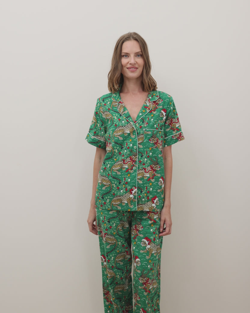 Very Merry Bagheera - Lightweight Flannel Short Sleeve & Long Pants Set - Mistletoe