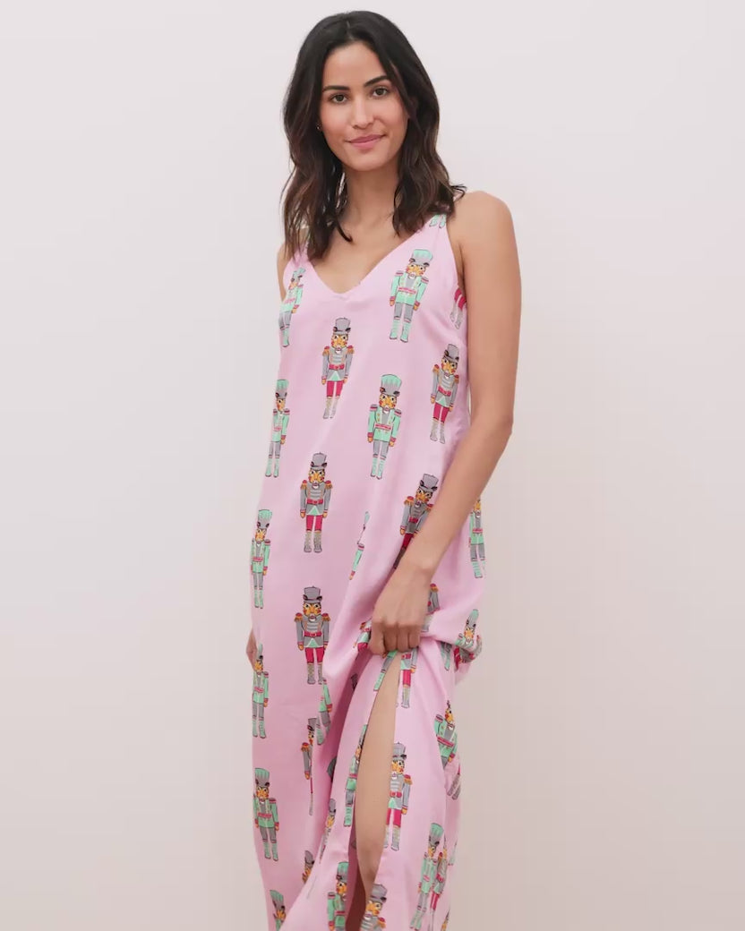Leopard Nutcrackers - Eco Satin Chic to Sleep Nightie - Pink Candy Cane