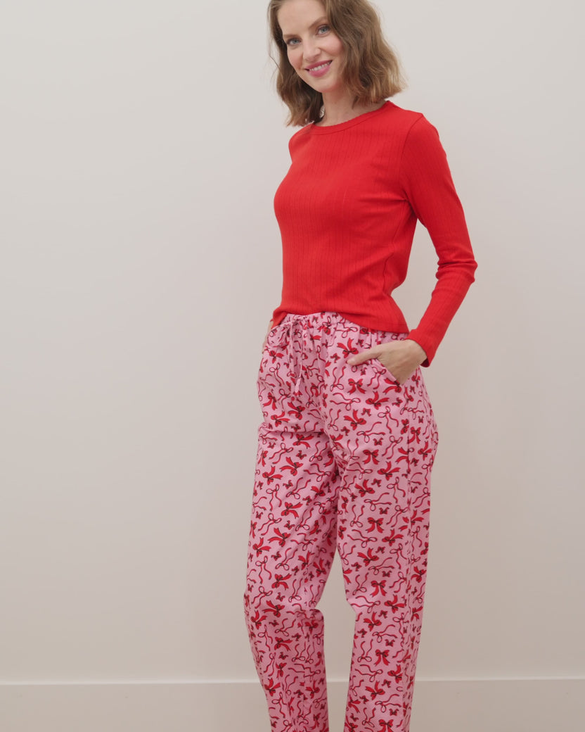 Red Ribbons - Tall PJ Pants - Pink Tinsel