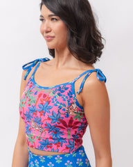 PF + Lime Ricki Big Cat Family - Shoulder Tie Crop Top - Azalea - Printfresh