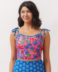 PF + Lime Ricki Big Cat Family - Shoulder Tie Crop Top - Azalea - Printfresh