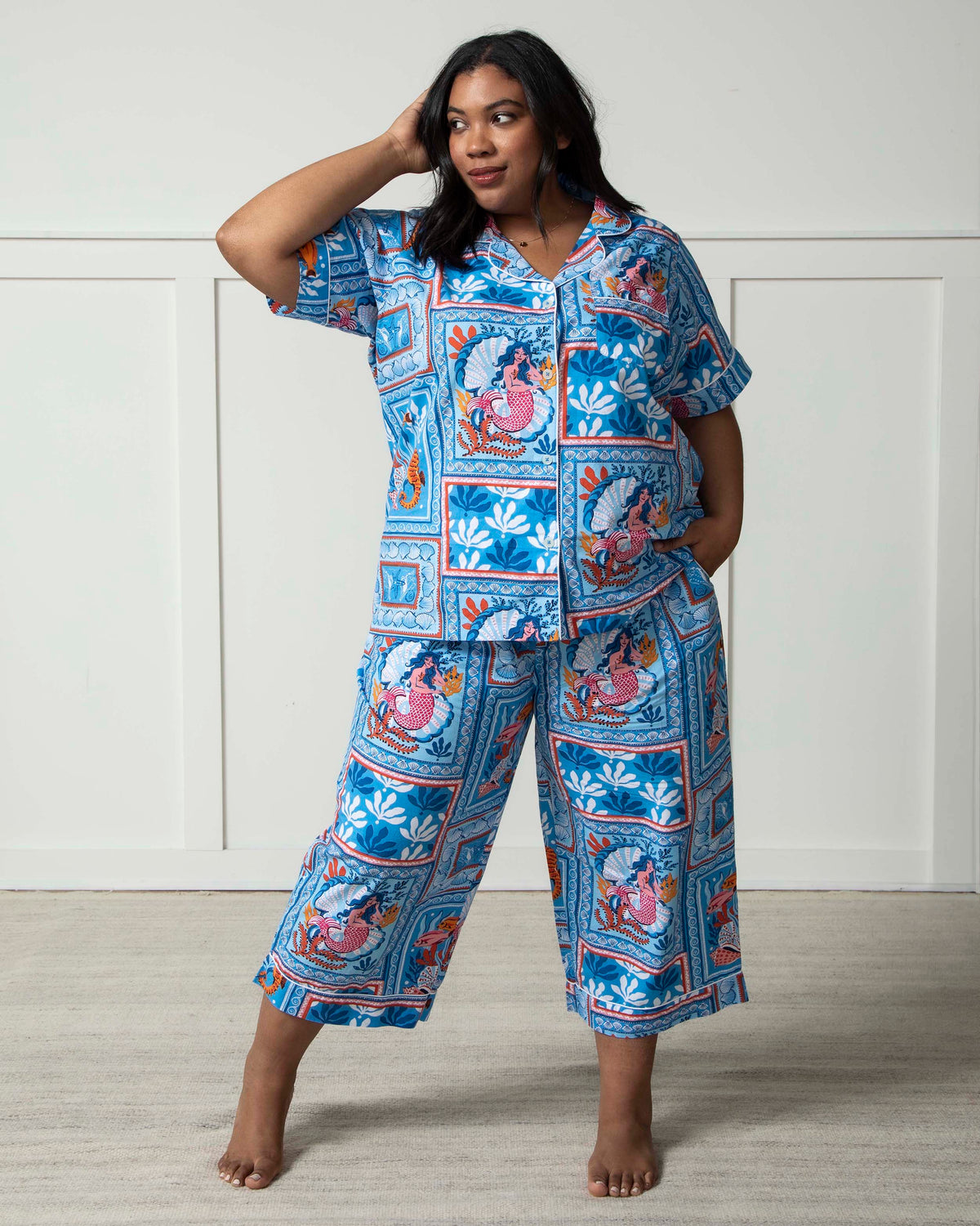 Tidal Tapestry Short Sleeve Top & Cropped Pants Set Saltwater