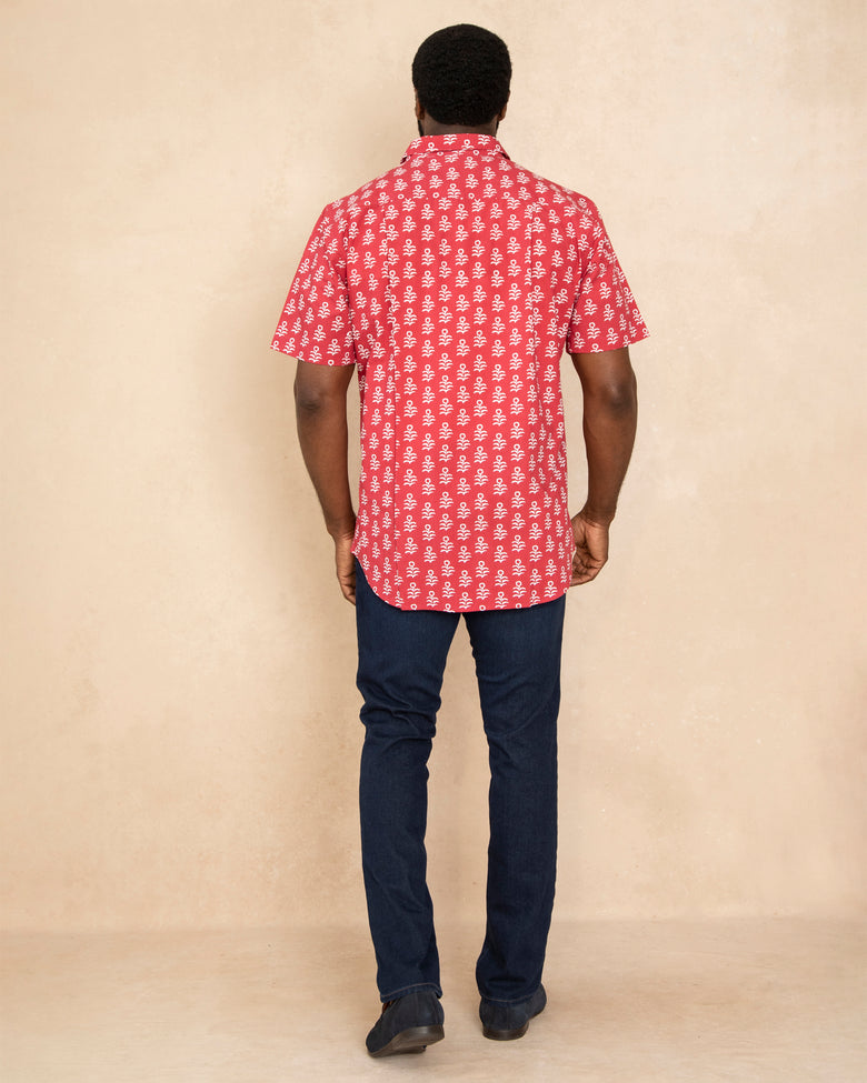 Flower Stand - Men's Short Sleeve Button Down Shirt - Ruby - Printfresh