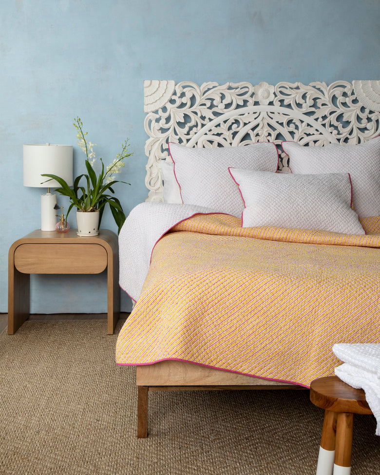 Reversible Weekend Stripes - Kantha Quilt - Pink Marigold - Printfresh