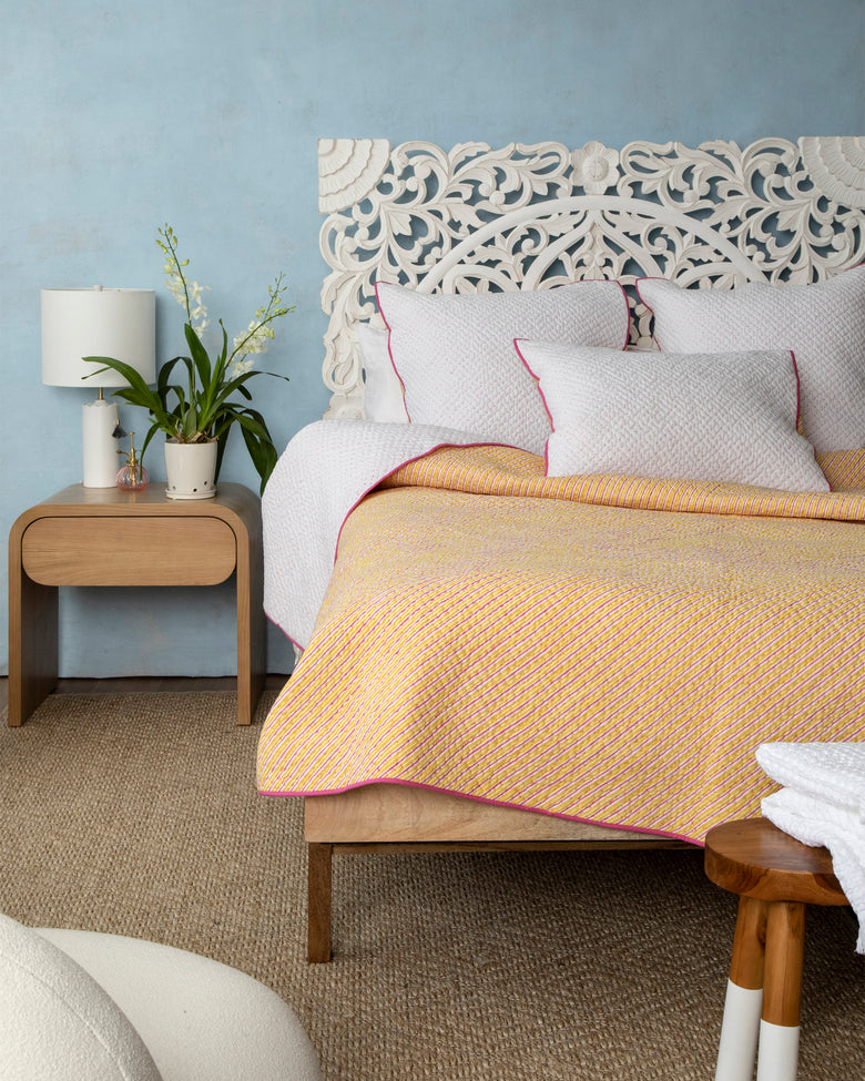 Reversible Weekend Stripes - Kantha Quilt - Pink Marigold - Printfresh
