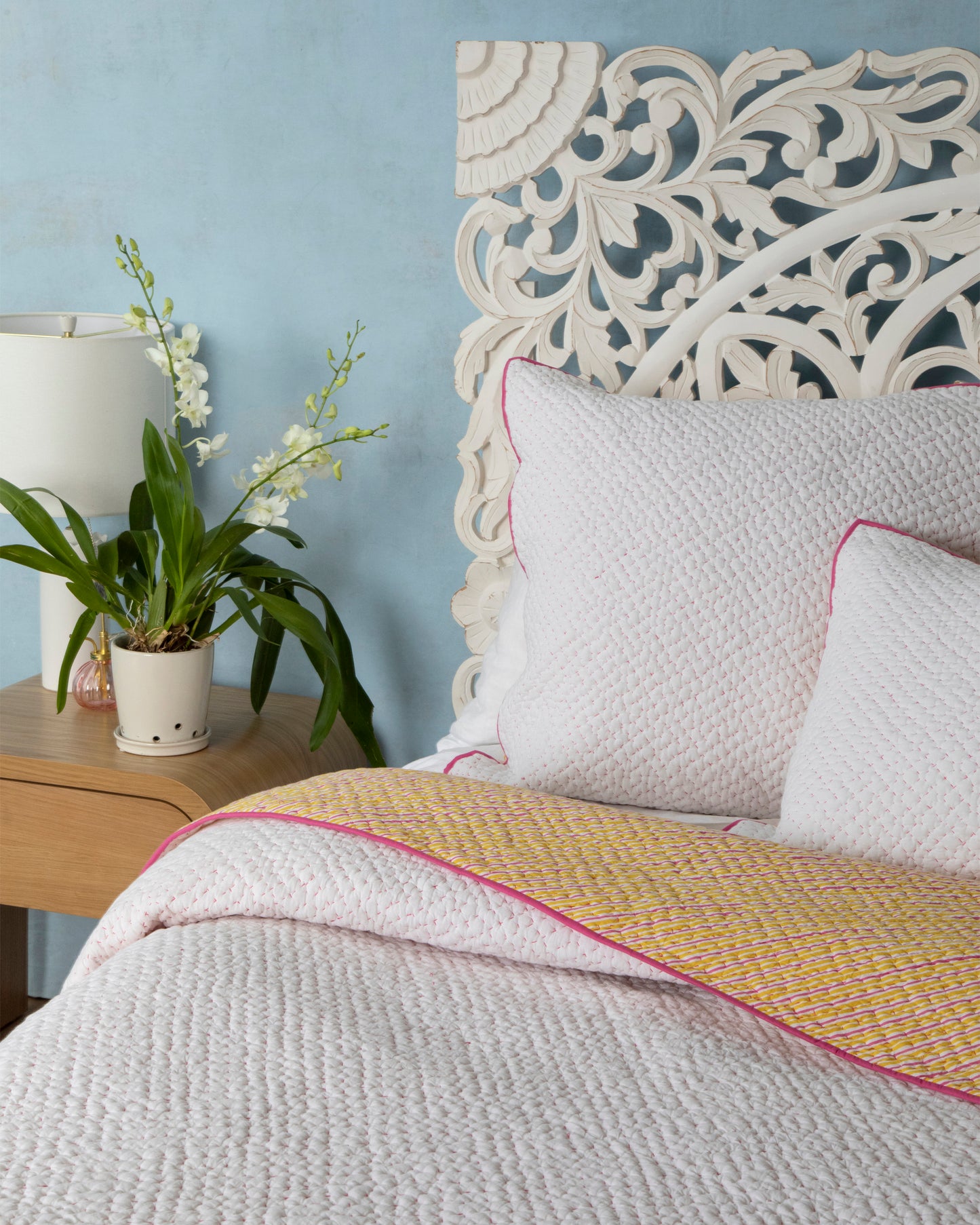 Reversible Weekend Stripes - Kantha Quilt Sham - Pink Marigold - Printfresh