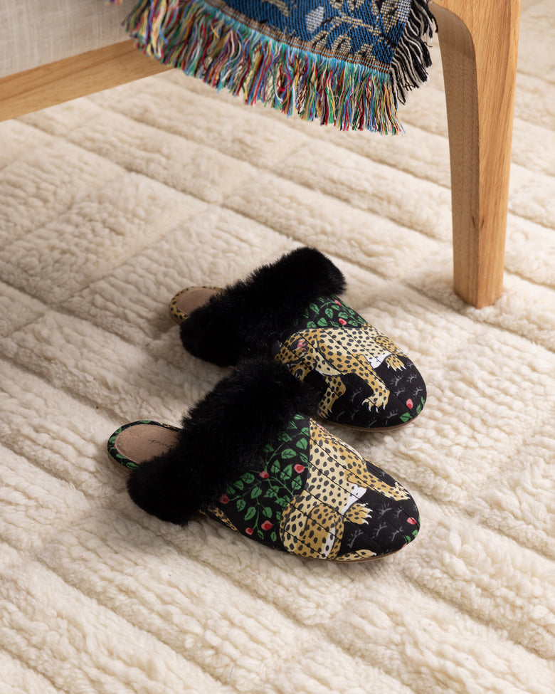 Bagheera - Quilted Faux Fur Slippers - Ink - Printfresh