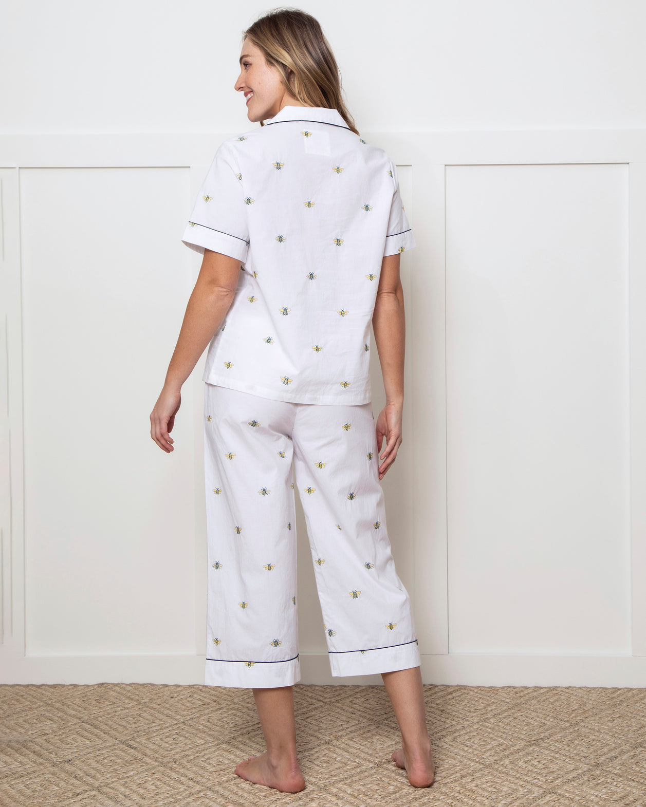 Beekeeper - Short Sleeve Top & Cropped Pants Set - Cloud - Printfresh