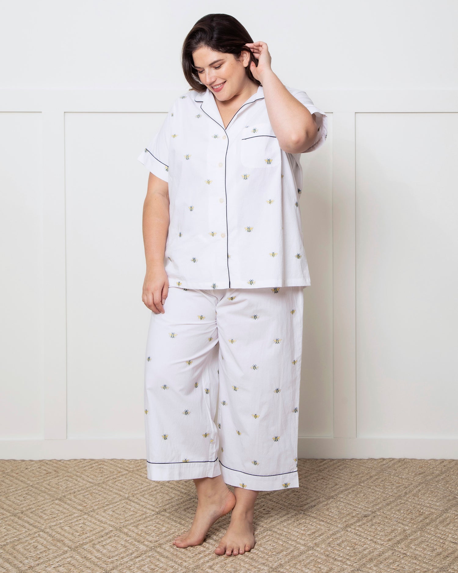 Beekeeper - Short Sleeve Top & Cropped Pants Set - Cloud - Printfresh