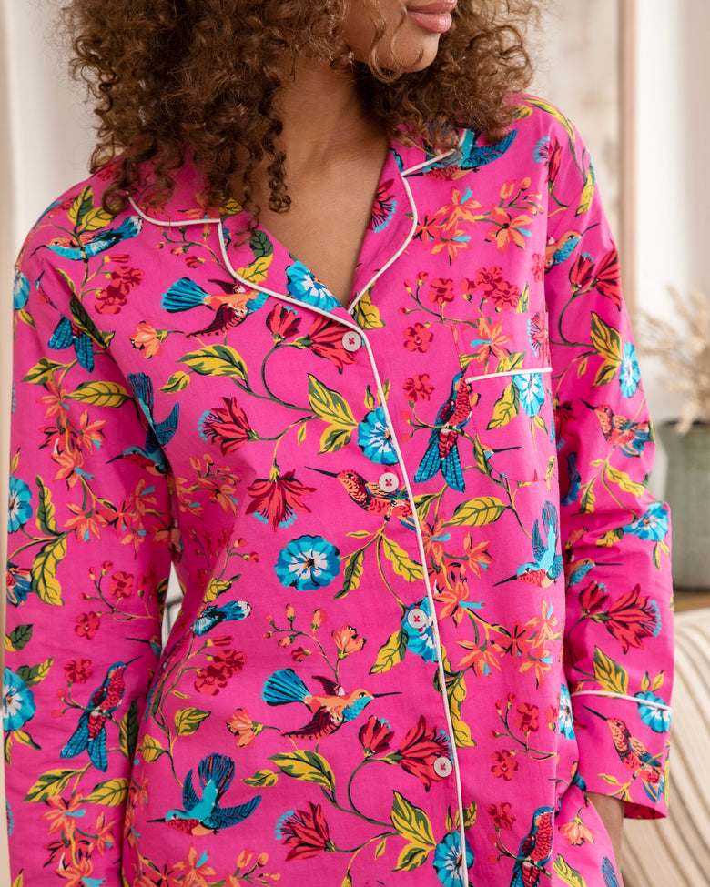 Hummingbird Haven - Long Sleep Set - Fresh Raspberry - Printfresh