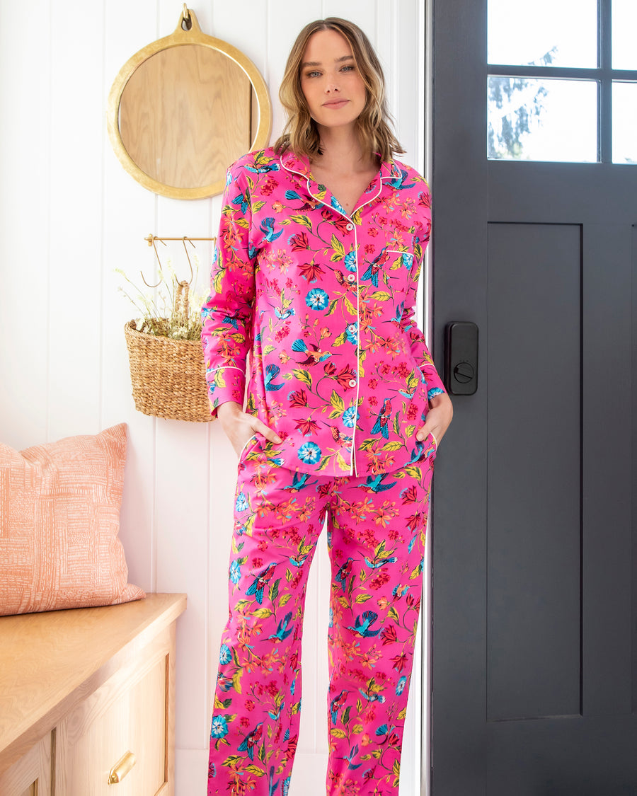 Hummingbird Haven - Long Sleep Set - Fresh Raspberry - Printfresh