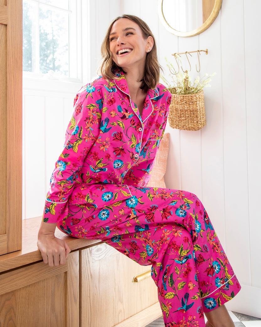 Hummingbird Haven - Long Sleep Set - Fresh Raspberry - Printfresh