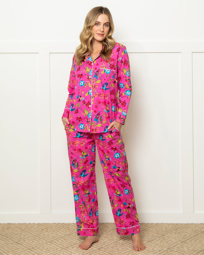 Hummingbird Haven - Long Sleep Set - Fresh Raspberry - Printfresh