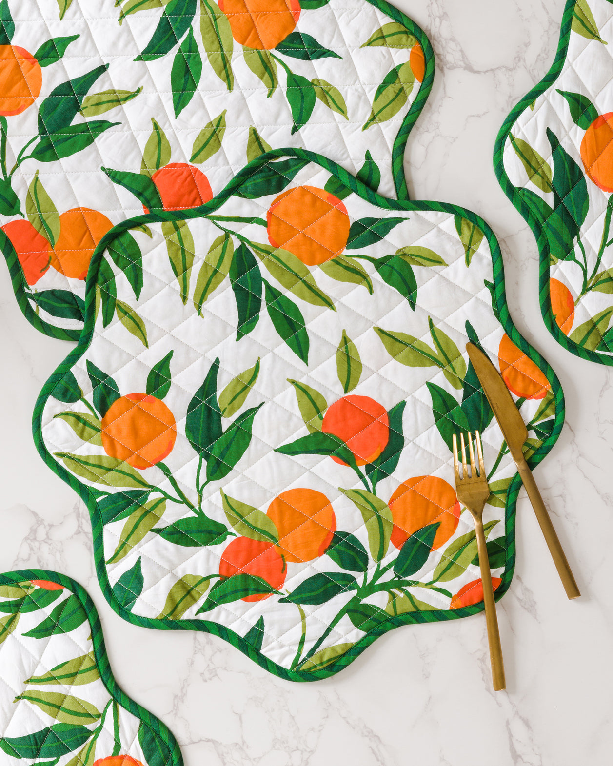 Clementine - Quilted Scalloped Placemat Set of 4 - Cloud - Printfresh