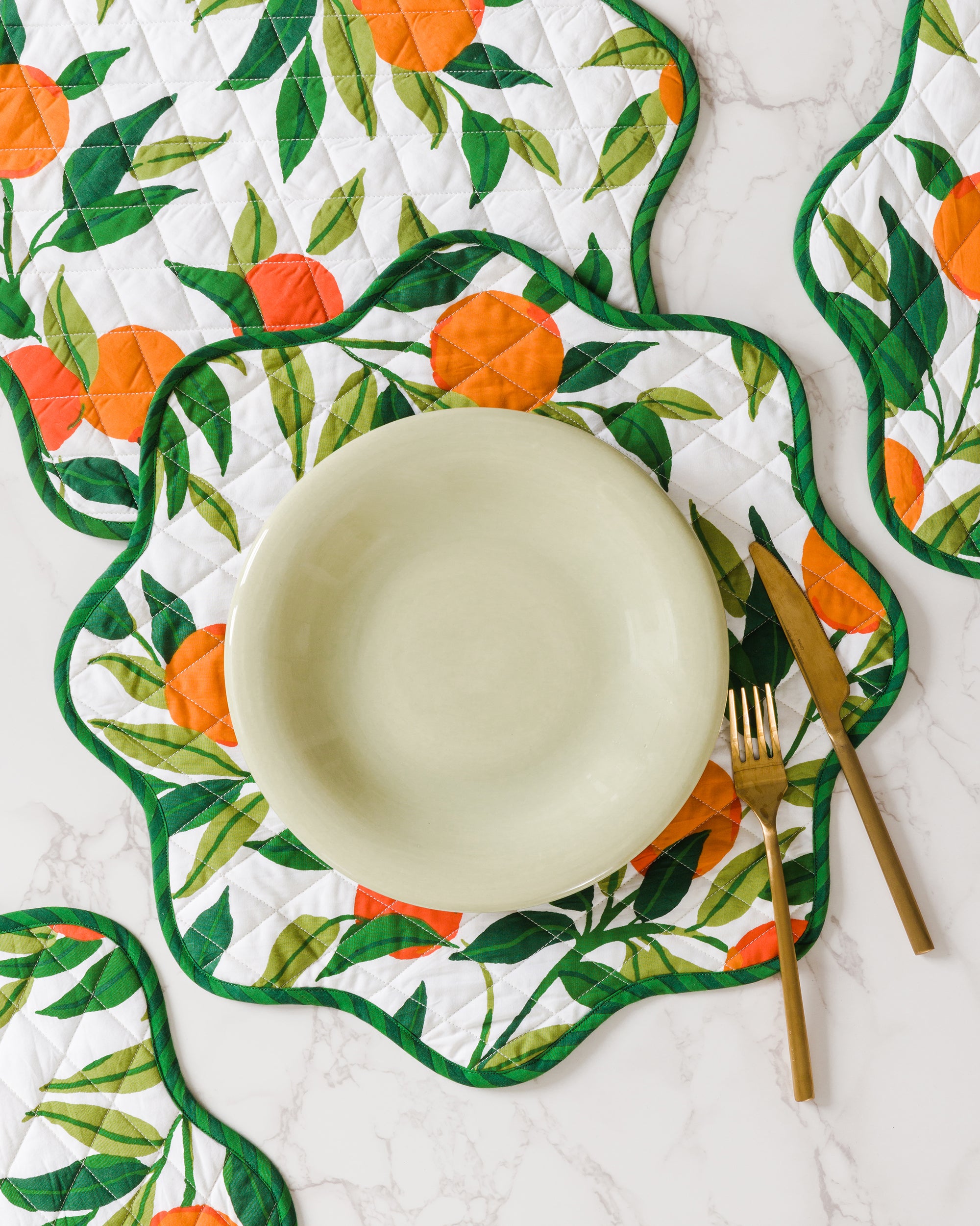 Clementine - Quilted Scalloped Placemat Set of 4 - Cloud - Printfresh