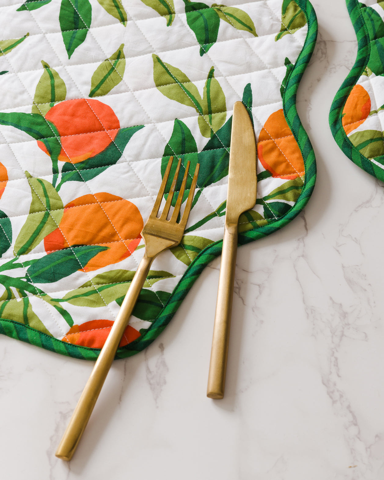 Clementine - Quilted Scalloped Placemat Set of 4 - Cloud - Printfresh