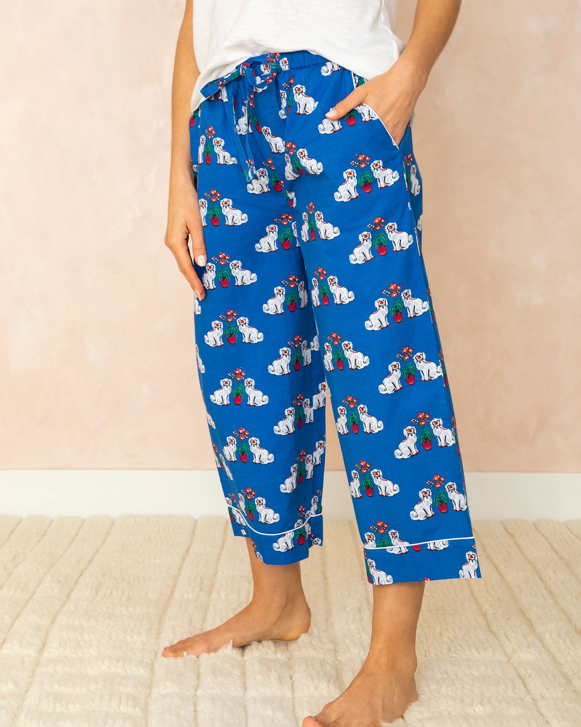 Matching Spaniels - Cropped Pajama Pants - Queen Blue