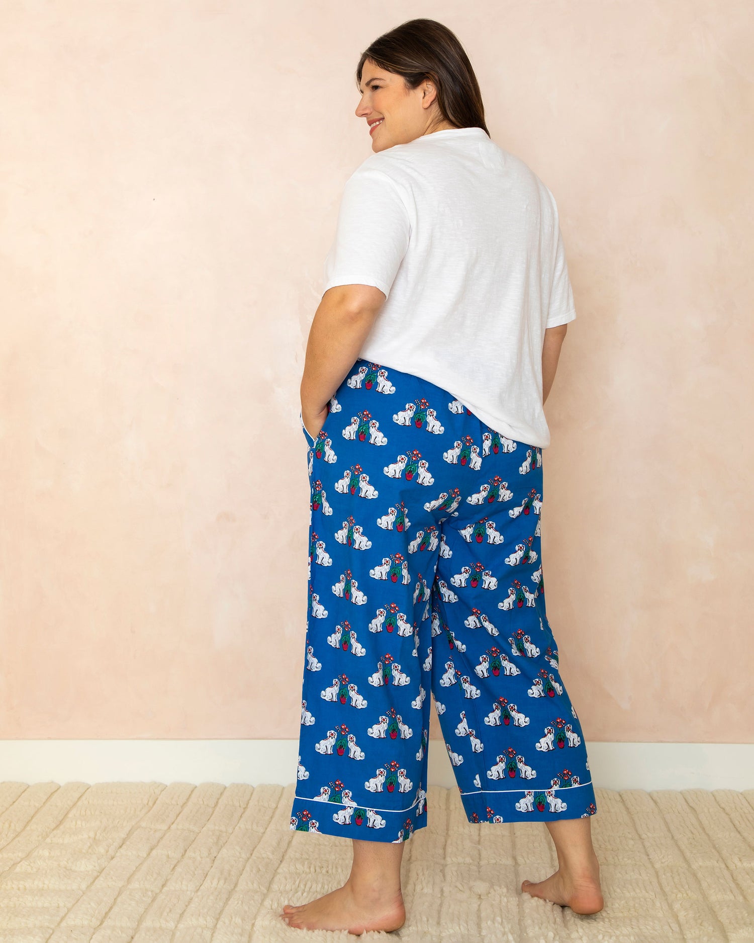 Matching Spaniels - Cropped Pajama Pants - Queen Blue - Printfresh