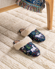 Unicorn's Garden - Quilted Faux Fur Slippers - Indigo - Printfresh