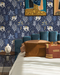 Camel's Courtyard - Peel & Stick Wallpaper - Navy - Printfresh