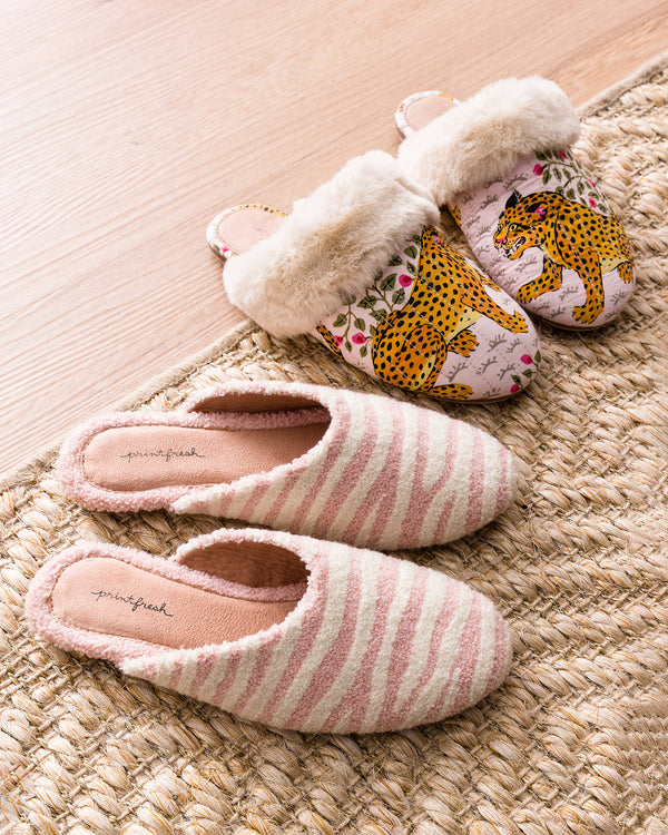 Zebra Stripe - Tufted Slippers - Blush - Printfresh