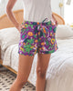 Liz is 5'9" and wears size S in Papaya Paradise - Pajama Shorts - Violet