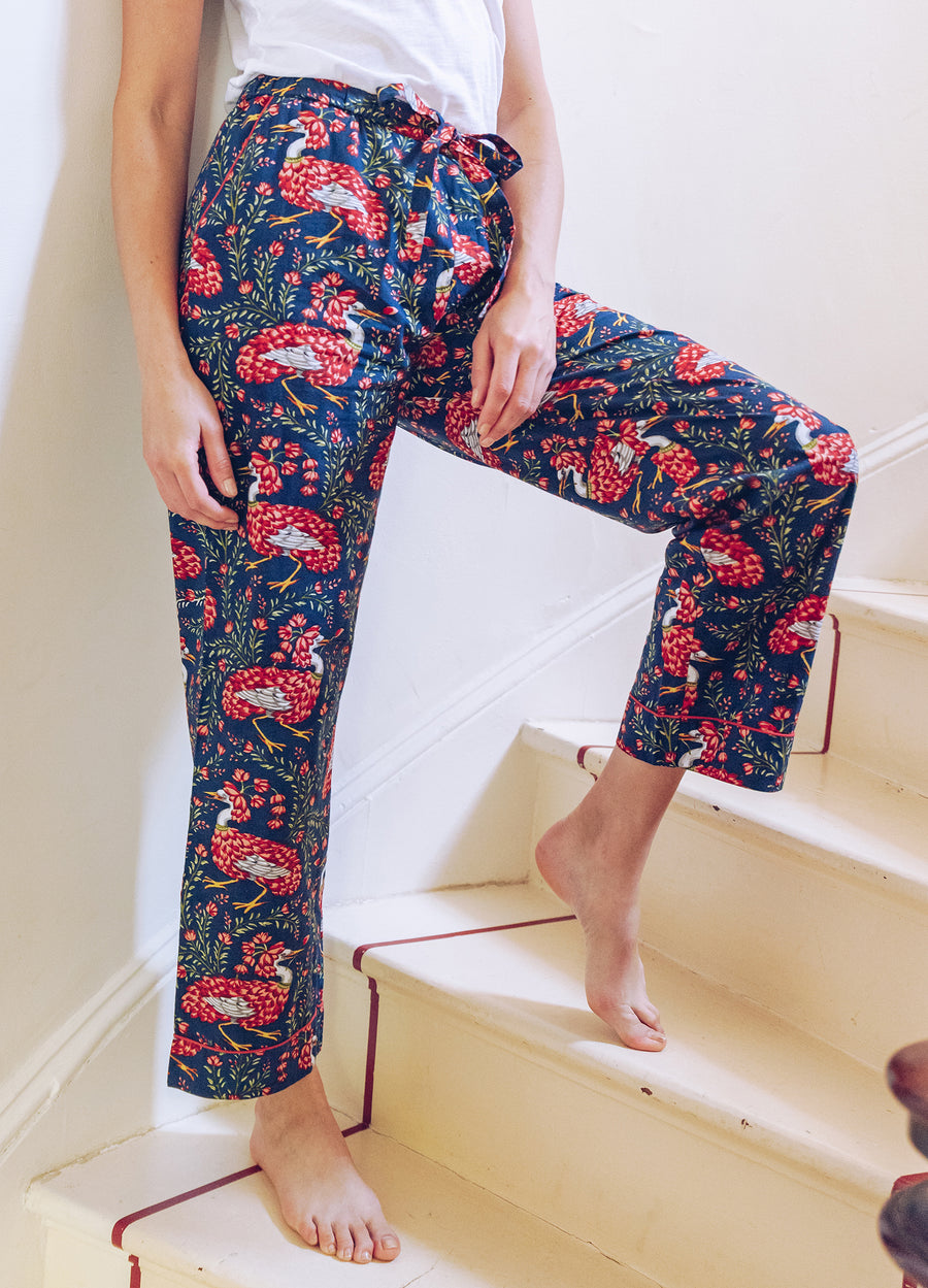 Ally is 5'10" and wear size S in Queen Lotus - Pajama Pants - Indigo