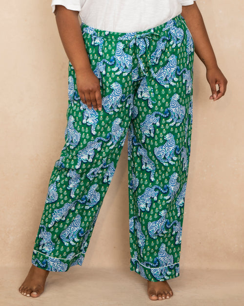 Tiger Queen - Cropped Pajama Pants - Jade