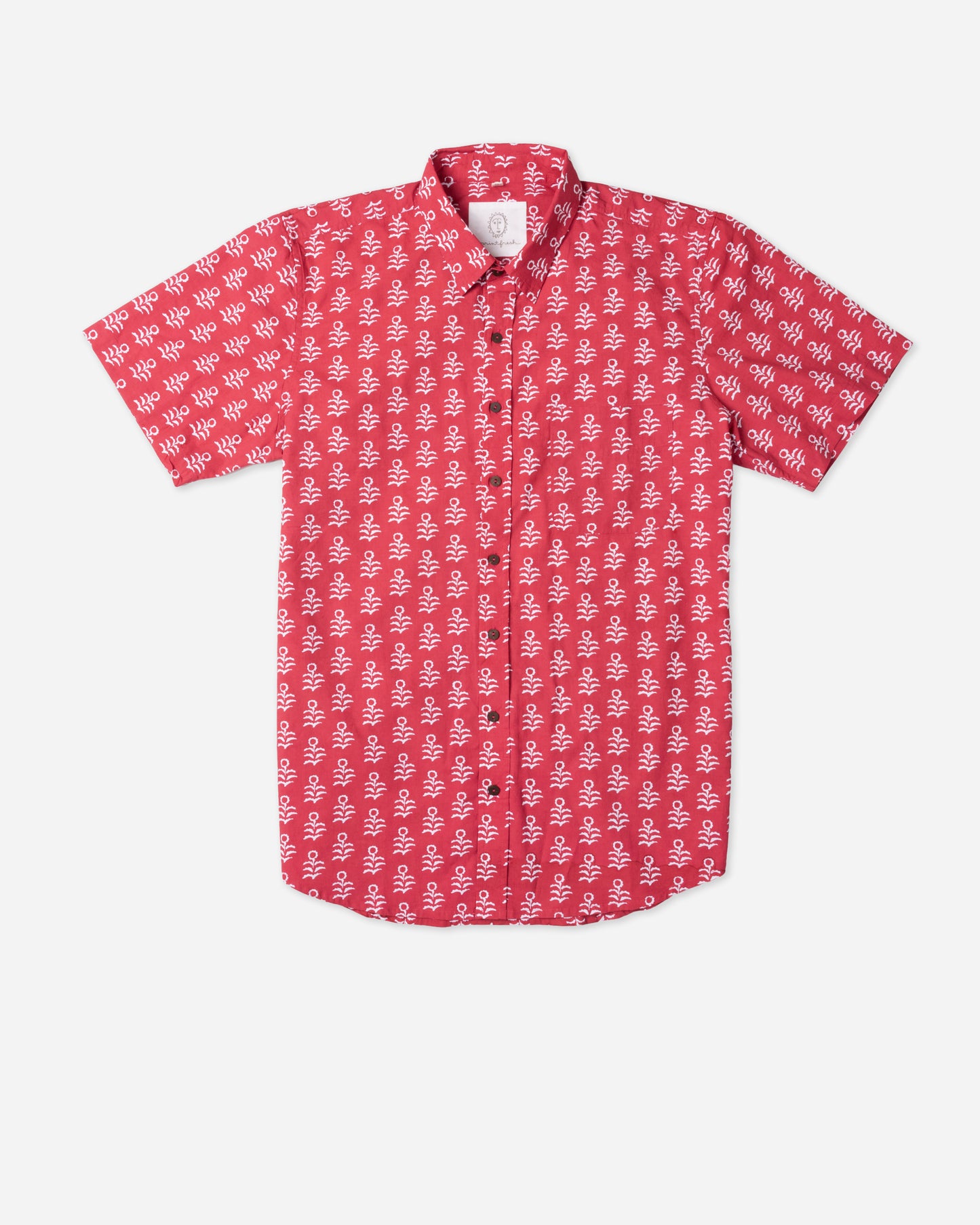 Flower Stand - Men's Short Sleeve Button Down Shirt - Ruby - Printfresh