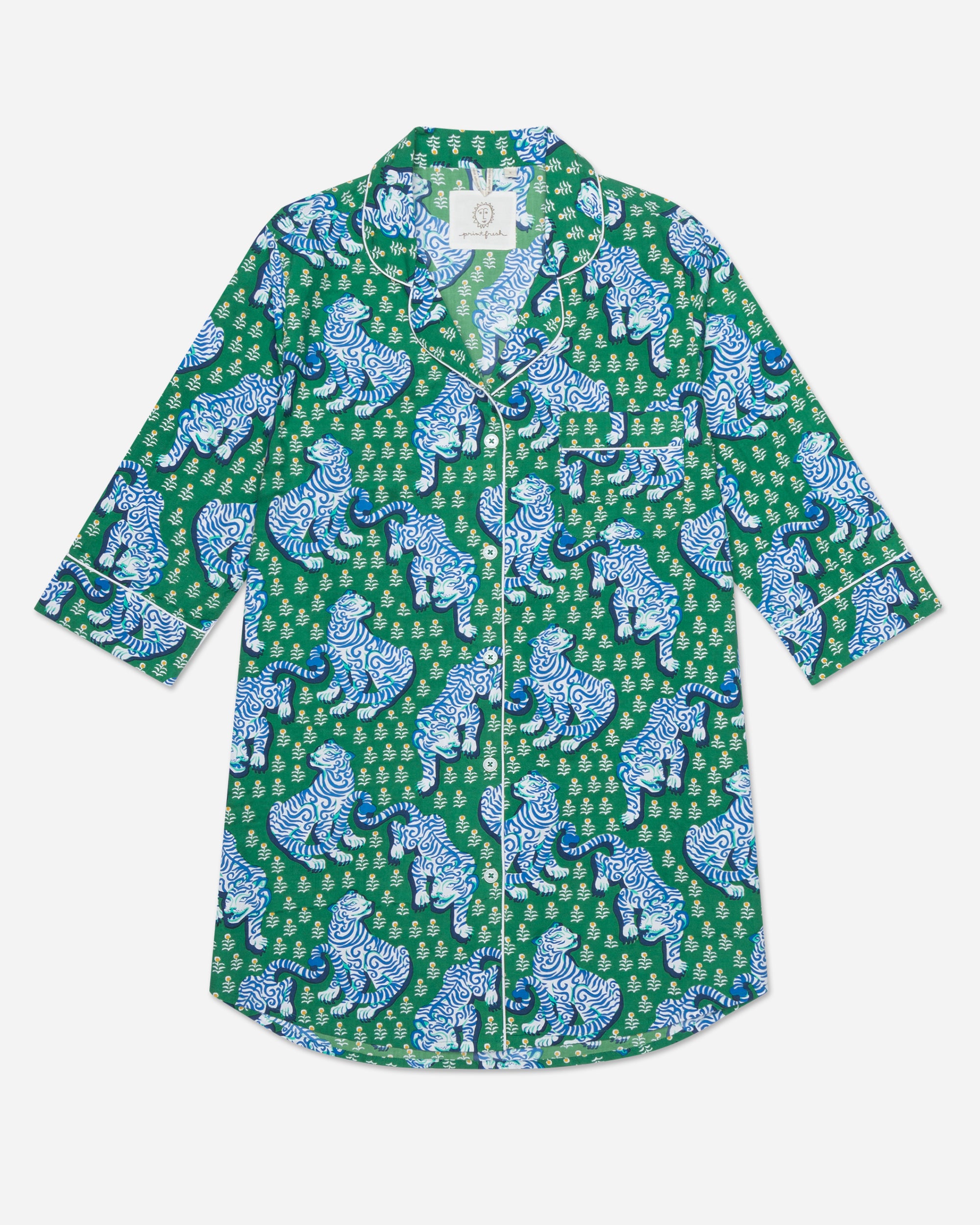 Printfresh Women's Tiger Queen Sleep Shirt in Jade | Size XL | 100% Cotton