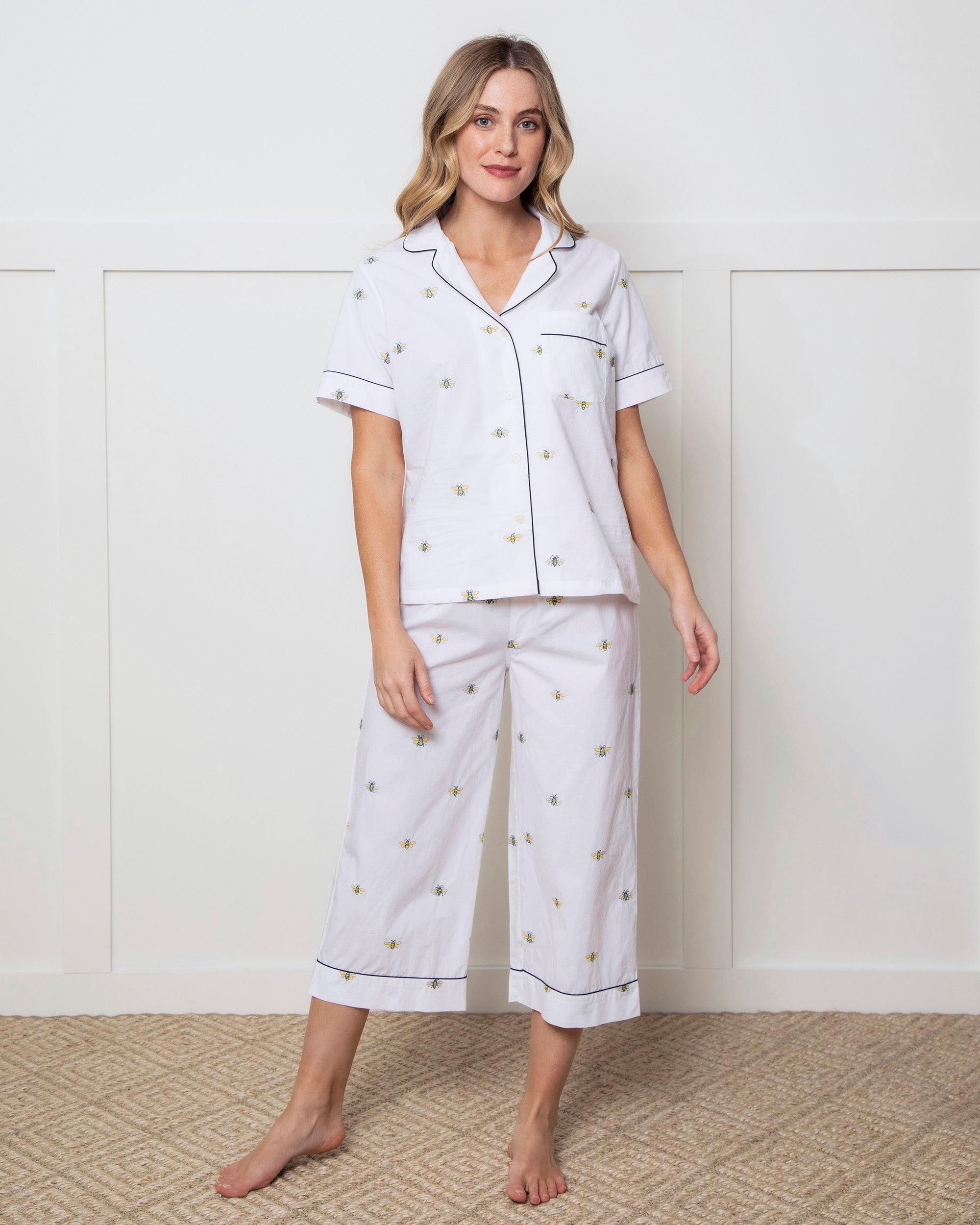 Beekeeper - Short Sleeve Top & Cropped Pants Set - Cloud - Printfresh