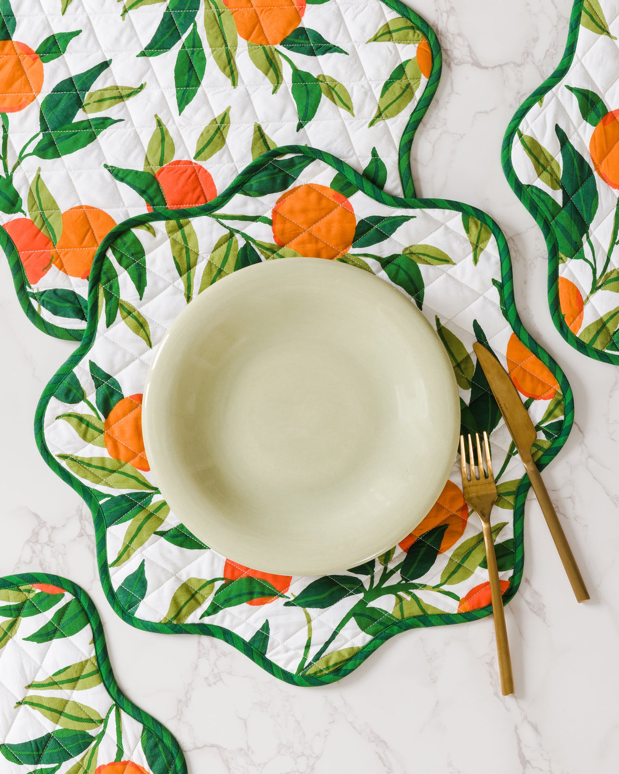 Clementine - Quilted Scalloped Placemat Set - Cloud - Printfresh